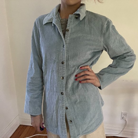Vintage Light Blue Corduroy Button up down Shirt - Picture 3 of 7